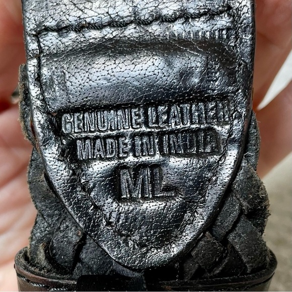 Vintage Dk Brown Braided Woven Concha's Stones Substantial Hardware Leather Belt - Picture 4 of 15